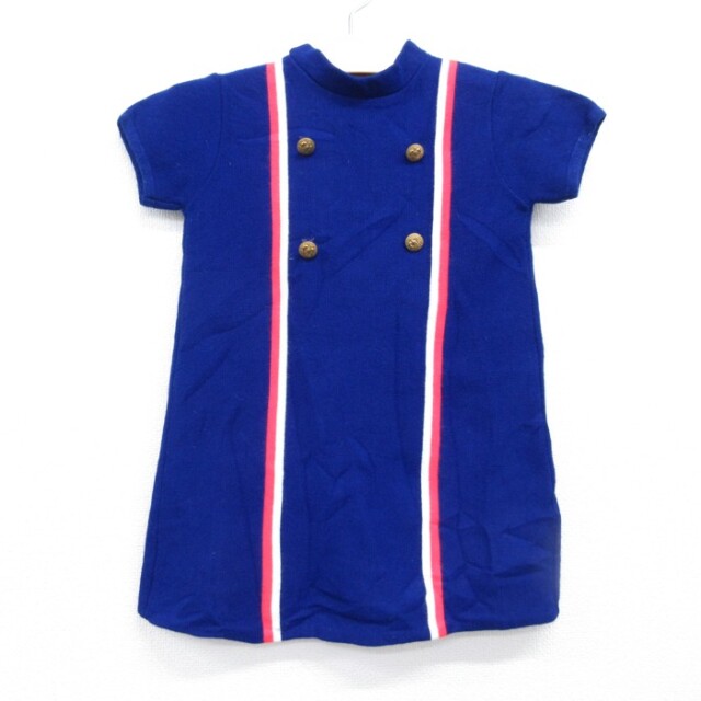 半袖 子供服 キッズ 80s ニット ワンピース アクリル ブルー | 古着