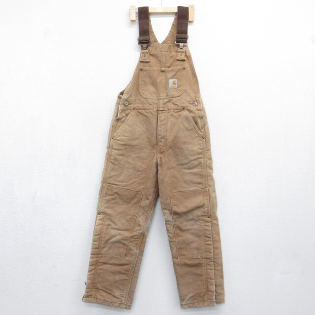 古着 カーハート Carhartt 子供服 キッズ オーバーオール ダブルニー ダック地 キルティング コットン ベージュ【spe】 26oct06