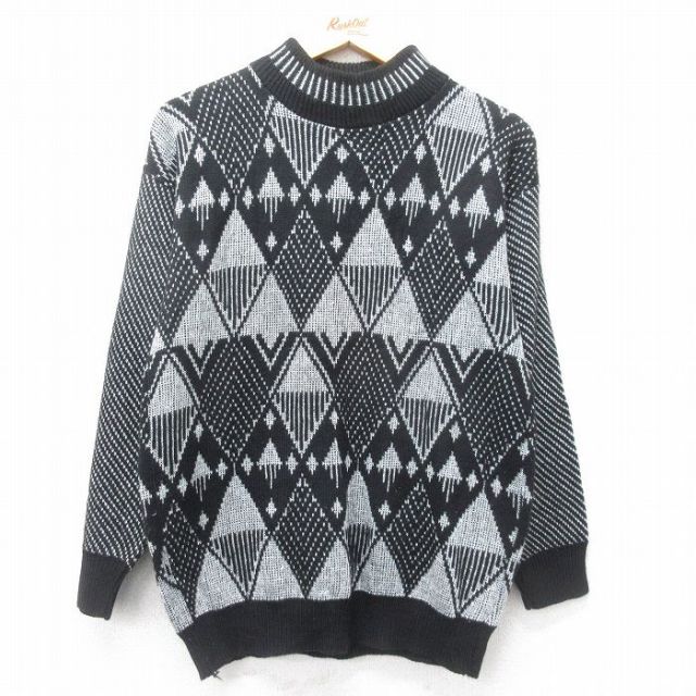 【50%OFF】古着 長袖 セーター レディース 90年代 90s ラメ アクリル モックネック ハイネック USA製 黒他 ブラック 24sep30 24oct01 中古 ニット トップス
