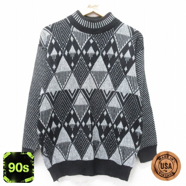 【50%OFF】古着 長袖 セーター レディース 90年代 90s ラメ アクリル モックネック ハイネック USA製 黒他 ブラック 24sep30 24oct01 中古 ニット トップス