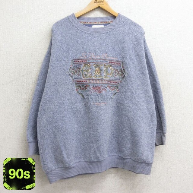 【50%OFF】古着 長袖 フリース トップス レディース 90年代 90s EXP 花 刺繍 大きいサイズ クルーネック 薄紫系 パープル 24oct29 中古