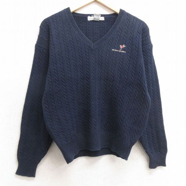 【50%OFF】古着 IZOD 長袖 ケーブル セーター レディース 90年代 90s DESERT SPRINGS コットン Vネック 紺 ネイビー 25jan11 中古 ニット トップス