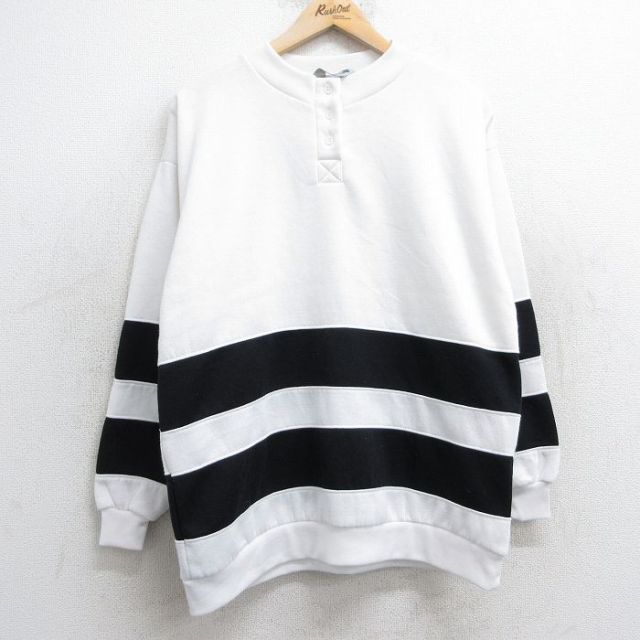 【50%OFF】古着 長袖 スウェット レディース 90年代 90s ヘンリーネック 白他 ホワイト 25feb01 中古 スエット トレーナー トップス