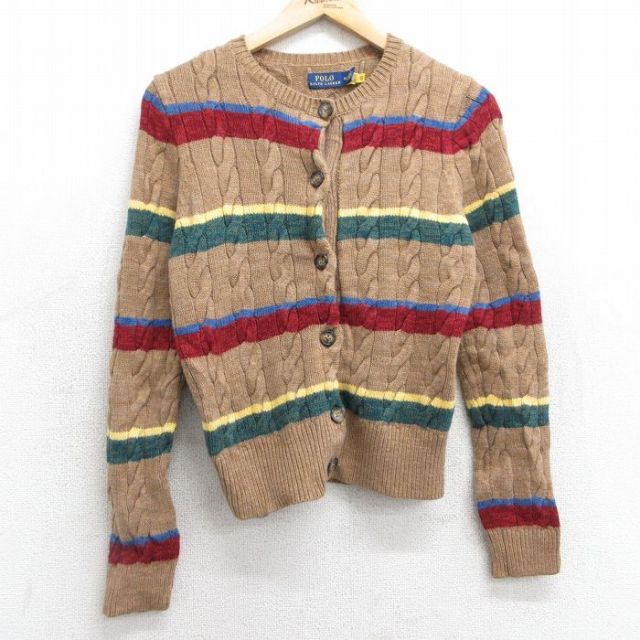 古着 ラルフローレン Ralph Lauren 長袖 ブランド ケーブル ニット カーディガン レディース 茶他 ブラウン ボーダー 25feb01 中古 トップス