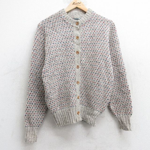 古着 長袖 ニット カーディガン レディース 90年代 90s バーズアイ USA製 ベージュ他 カーキ 25feb01 中古 トップス