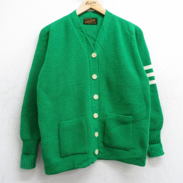 古着 長袖 ビンテージ レタード ニット カーディガン レディース 70年代 70s 緑 グリーン 25feb01 中古 トップス