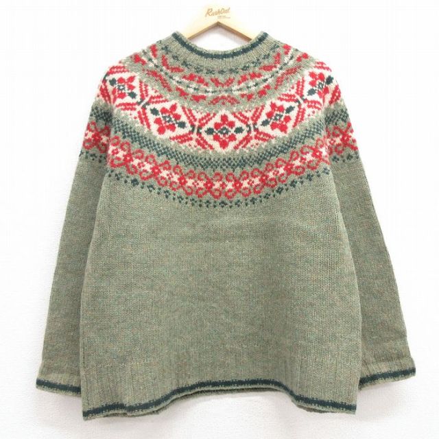 古着 エディーバウアー 長袖 ノルディック セーター レディース 00年代 00s 雪柄 ウール モックネック ハイネック 緑 グリーン 25feb05 中古 ニット トップス