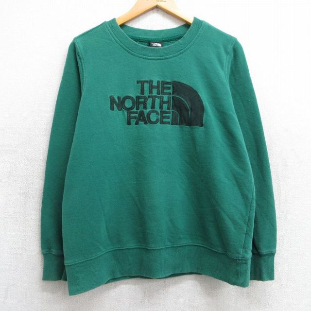 古着 ノースフェイス THE NORTH FACE 長袖 スウェット レディース ビッグロゴ クルーネック 緑 グリーン 25feb07 中古 スエット トレーナー トップス