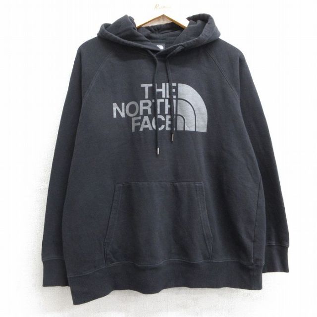 古着 ノースフェイス THE NORTH FACE 長袖 スウェット パーカー レディース ビッグロゴ 黒 ブラック 25feb07 中古 スエット トレーナー トップス