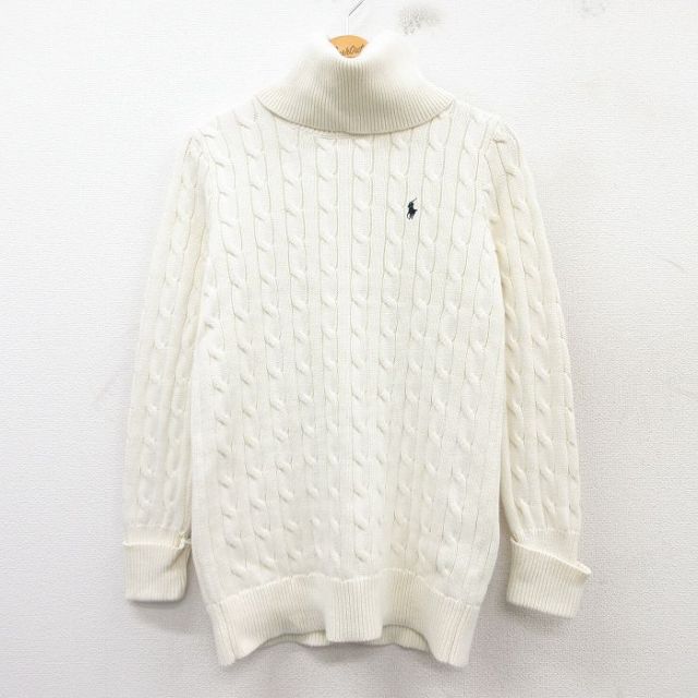 古着 ラルフローレン Ralph Lauren スポーツ 長袖 ブランド ケーブル セーター レディース ワンポイントロゴ コットン タートルネック ハイネック 白 ホワイト 25mar07 中古 ニット トップス