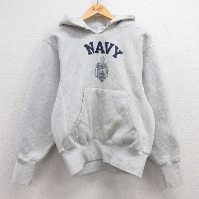 古着 長袖 パーカー メンズ 90年代 90s ミリタリー ネイビー NAVY USA製 薄グレー 霜降り 【spe】 25mar18 中古 トップス