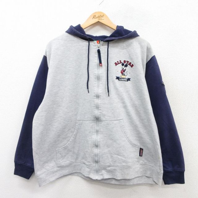 【50%OFF】古着 長袖 フルジップ スウェット パーカー レディース 90年代 90s ディズニー DISNEY ミッキー MICKEY MOUSE 大きいサイズ グレー 霜降り他 25mar25 中古 スエット トレーナー トップス
