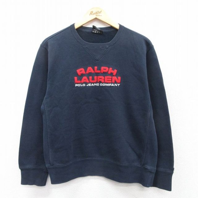 古着 ラルフローレン Ralph Lauren ポロジーンズ 長袖 ブランド スウェット レディース 00年代 00s ビッグロゴ クルーネック 紺 ネイビー 【spe】 25mar25 中古 スエット トレーナー トップス