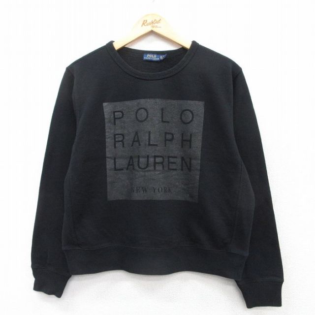 古着 ラルフローレン Ralph Lauren 長袖 ブランド スウェット レディース ビッグロゴ クルーネック 黒 ブラック 25mar25 中古 スエット トレーナー トップス