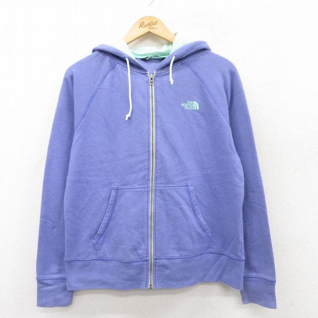 古着 ノースフェイス THE NORTH FACE 長袖 フルジップ スウェット パーカー レディース ワンポイントロゴ ラグラン 薄紫 パープル 25mar28 中古 スエット トレーナー トップス