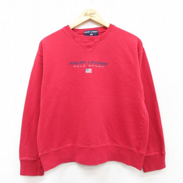 古着 ラルフローレン Ralph Lauren ポロ スポーツ 長袖 ブランド スウェット レディース ビッグロゴ クルーネック 赤 レッド 【spe】 25mar28 中古 スエット トレーナー トップス