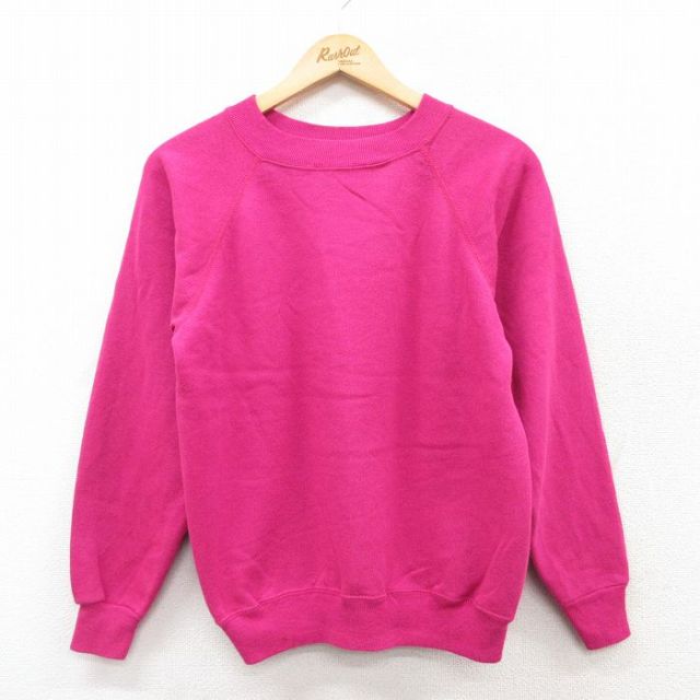 古着 ヘインズ Hanes 長袖 スウェット レディース 90年代 90s 無地 ラグラン クルーネック USA製 濃ピンク 25mar28 中古 スエット トレーナー トップス