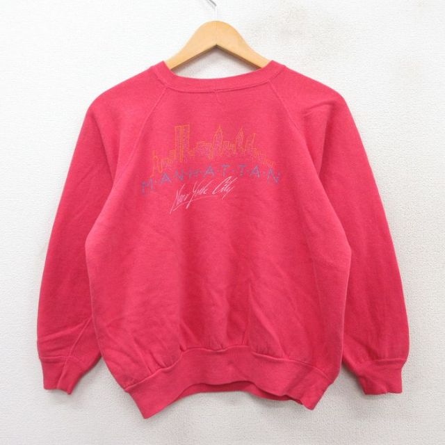 古着 長袖 スウェット レディース 80年代 80s マンハッタン ラグラン クルーネック 濃ピンク 25mar28 中古 スエット トレーナー トップス