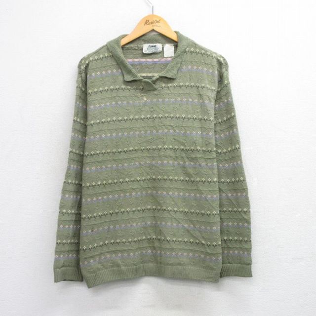 古着 長袖 セーター レディース 00年代 00s 襟付き カナダ製 薄緑 グリーン 25oct17 中古 ニット トップス