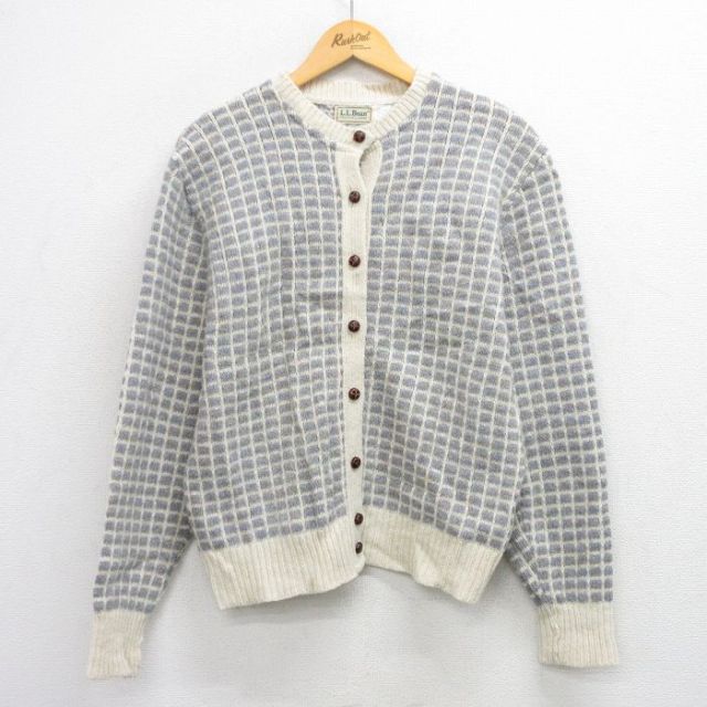 古着 エルエルビーン LLBEAN 長袖 ニット カーディガン レディース 80年代 80s ウール 薄紺他 ネイビー 25oct17 中古 トップス