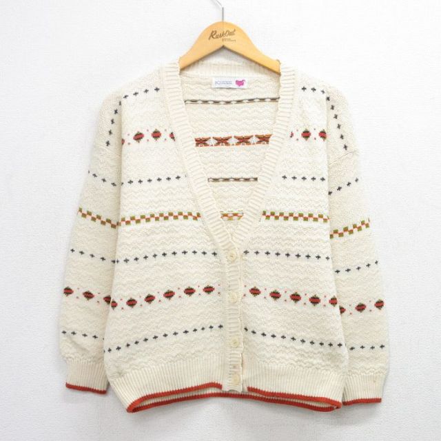 古着 長袖 ニット カーディガン レディース 90年代 90s 生成り 25oct17 中古 トップス