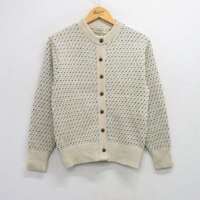 古着 エルエルビーン LLBEAN 長袖 ニット カーディガン レディース 80年代 80s バーズアイ ウール 生成り 【spe】 25oct17 中古 トップス