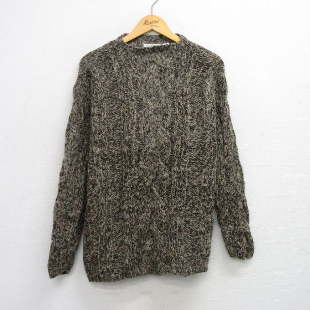 【50%OFF】古着 Liz 長袖 セーター レディース 80年代 80s ハンドニット 手編み モヘア モックネック ハイネック ベージュ他 カーキ 25oct17 中古 ニット トップス