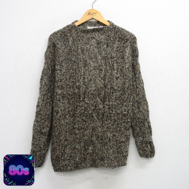 【50%OFF】古着 Liz 長袖 セーター レディース 80年代 80s ハンドニット 手編み モヘア モックネック ハイネック ベージュ他 カーキ 25oct17 中古 ニット トップス