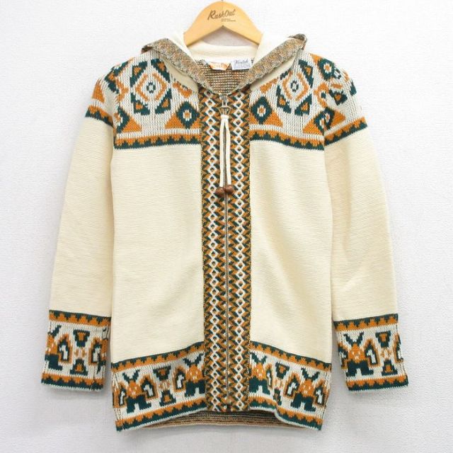 古着 長袖 フルジップ ニット カーディガン パーカー レディース 80年代 80s タロン 生成り他 25oct17 中古 トップス