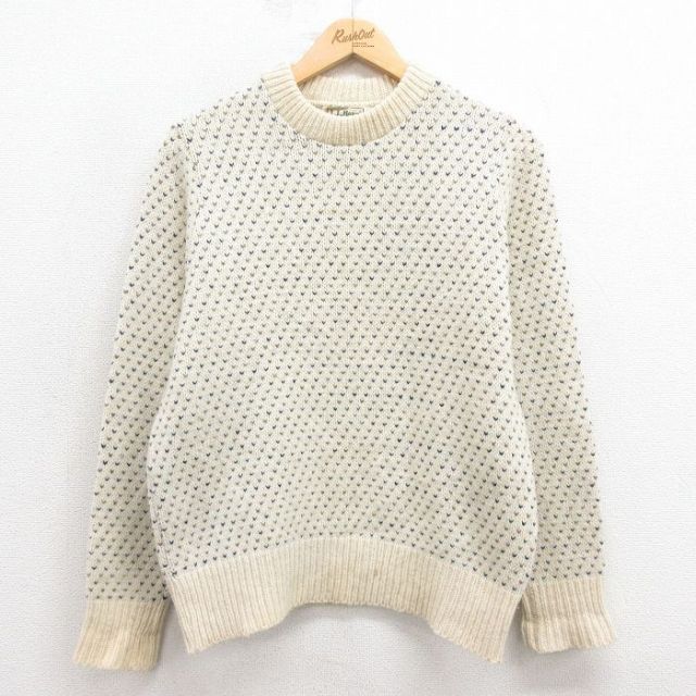【50%OFF】古着 エルエルビーン LLBEAN 長袖 セーター レディース 80年代 80s バーズアイ クルーネック 生成り 25oct22 中古 ニット トップス