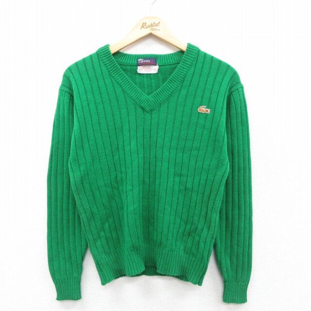 古着 ラコステ LACOSTE IZOD 長袖 ブランド セーター レディース 80年代 80s ワンポイントロゴ アクリル Vネック 緑 25nov22