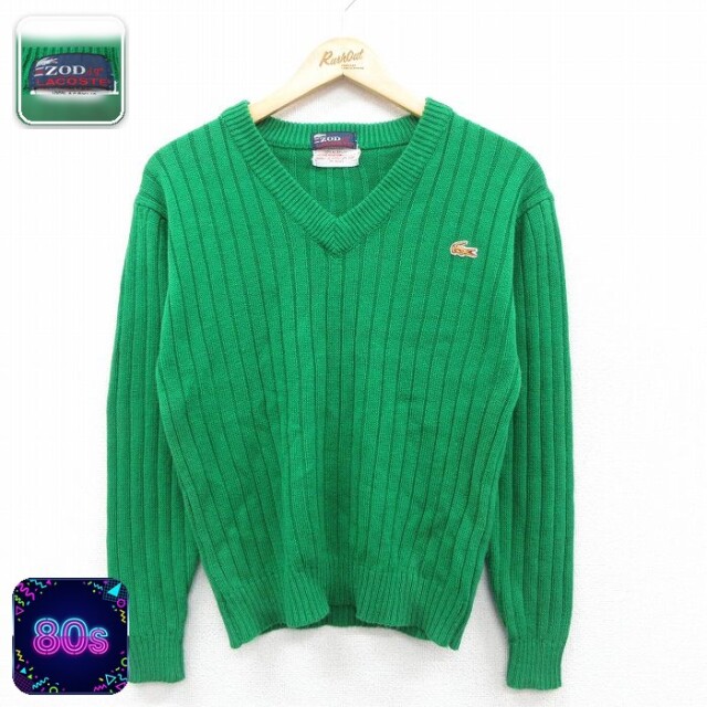 【50%OFF】古着 ラコステ LACOSTE IZOD 長袖 ブランド セーター レディース 80年代 80s ワンポイントロゴ アクリル Vネック 緑 25nov22