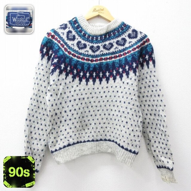 【50%OFF】古着 ウールリッチ 長袖 ノルディック セーター レディース 90年代 90s ロパペイサ バーズアイ ウール クルーネック グレー他 25nov26