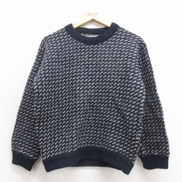 古着 エルエルビーン 長袖 セーター レディース 80年代 80s バーズアイ クルーネック ノルウェー製 紺他【spe】 25nov28