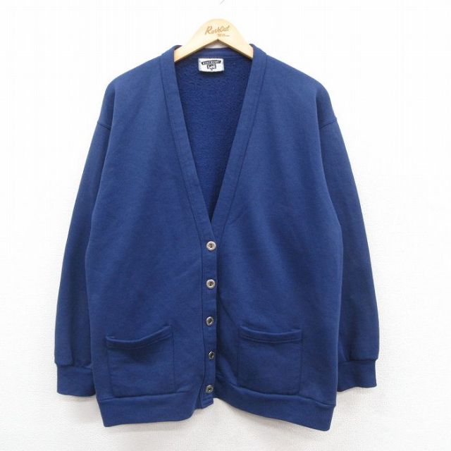 古着 リー Lee 長袖 スウェット カーディガン レディース 90年代 90s 無地 USA製 紺 25dec23