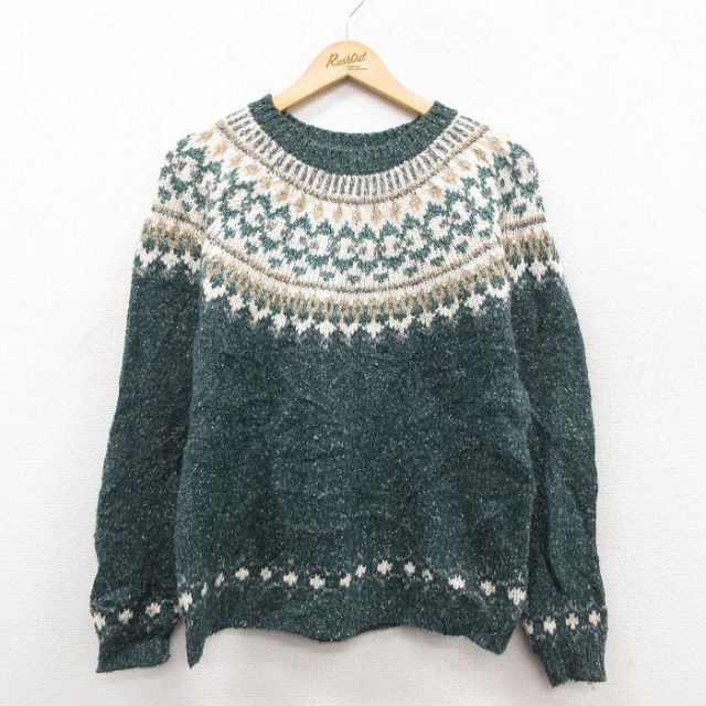 【20%OFF】古着 セントジョンズベイ 長袖 ノルディック セーター レディース 00年代 00s ロパペイサ クルーネック 緑他 25dec23