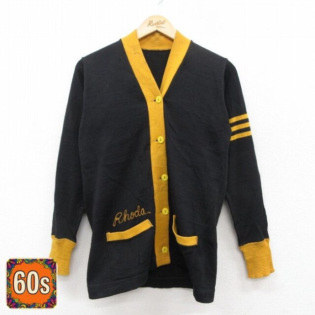 【50%OFF】古着 長袖 ビンテージ レタード ニット カーディガン レディース 60年代 60s Perfidia ツートンカラー ウール 黒他【spe】 26jan07