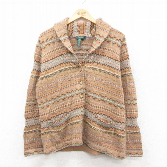【20%OFF】古着 ラルフローレン 長袖 ブランド ニット カーディガン レディース フェアアイル ウール カシミア カシミヤ リネン アンゴラ ショールカラー ベージュ系他【spe】 26jan07