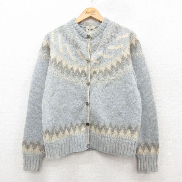 【20%OFF】古着 ウールリッチ 長袖 ノルディック ニット カーディガン レディース 80年代 80s ウール グレー系 霜降り他 26jan07