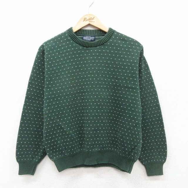 【20%OFF】古着 ランズエンド 長袖 セーター レディース 90年代 90s バーズアイ コットン クルーネック USA製 緑【spe】 26jan10