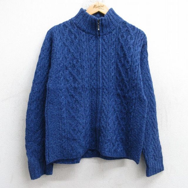 【20%OFF】古着 長袖 ケーブル フルジップ ニット カーディガン レディース 90年代 90s メリノウール アイルランド製 紺他 26jan16