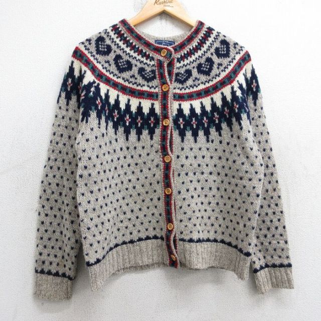 【20%OFF】古着 ウールリッチ 長袖 ニット カーディガン レディース 90年代 90s ロパペイサ バーズアイ ウール ベージュ他 26jan16