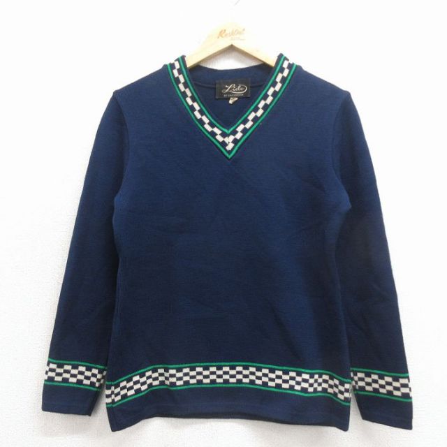 【20%OFF】古着 長袖 セーター レディース 80年代 80s Vネック 紺他 26feb04