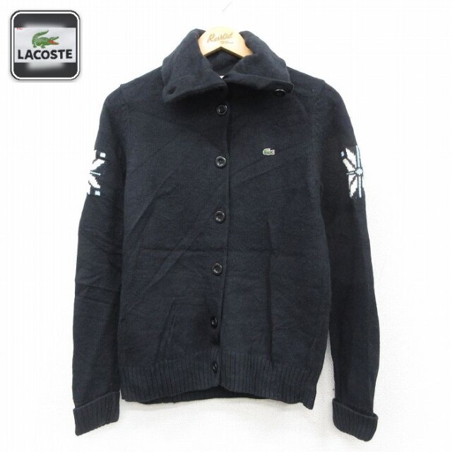 【50%OFF】古着 ラコステ LACOSTE ニット ブランド ニット カーディガン レディース 雪柄 黒 26feb18