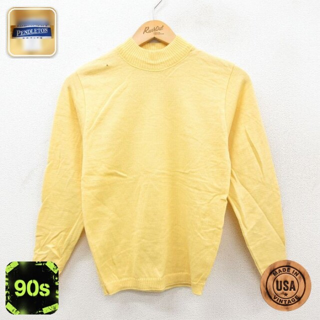 【50%OFF】古着 ペンドルトン 長袖 セーター レディース 90年代 90s ウール モックネック ハイネック USA製 黄 26feb18