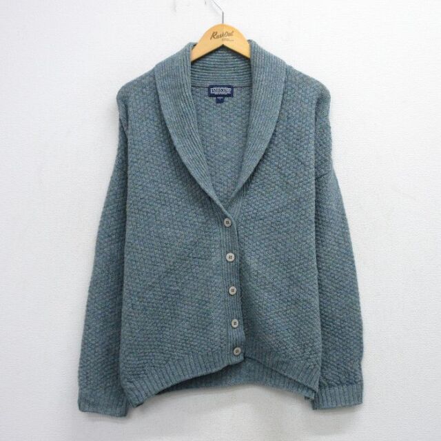 【20%OFF】古着 ランズエンド 長袖 ニット カーディガン レディース 90年代 90s ウール スコットランド製 緑系 霜降り【spe】 26feb21