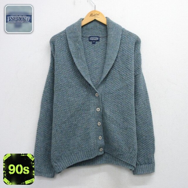 【50%OFF】古着 ランズエンド 長袖 ニット カーディガン レディース 90年代 90s ウール スコットランド製 緑系 霜降り【spe】 26feb21