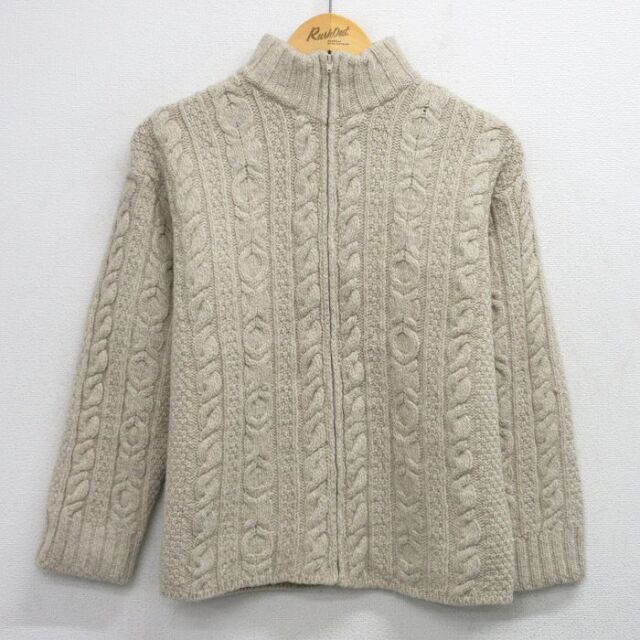 【20%OFF】古着 長袖 フルジップ ケーブル ニット カーディガン レディース 00年代 00s ウール アイルランド製 生成り 26feb21