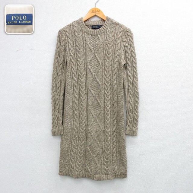 【20%OFF】古着 ラルフローレン 長袖 ブランド ケーブル ニット ワンピース レディース クルーネック ベージュ 霜降り【spe】 26mar27