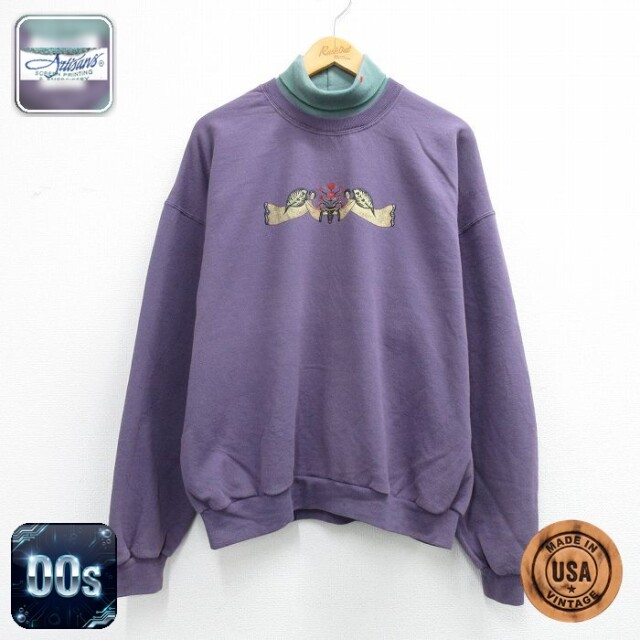 【20%OFF】古着 長袖 スウェット レディース 00年代 00s ハート 大きいサイズ タートルネック ハイネック USA製 紫他 26mar27